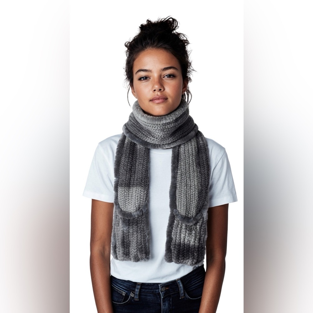 Real Mink Knitted Fur Scarf with Pockets NWT